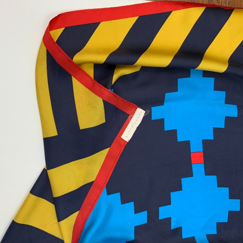 Vintage 70s - 80s Perry Ellis Silk Scarf Bold Geometric Design 34" - Picture 6 of 16